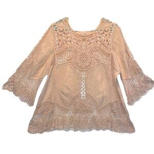 NATURAL UNIQUE CROCHET DESIGN TUNIC size Large